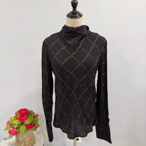 Paris Atelier & Other Stories Black & Brown Elegant High Neck Back Tie Blouse